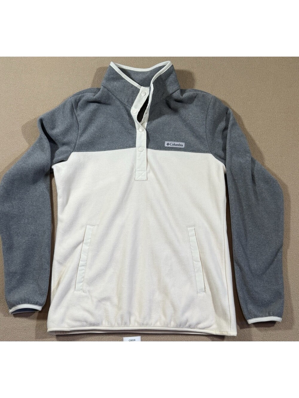 Columbia Women's S Gray/White Colorblock Fleece Pullover Sweatshirt Mock Neck